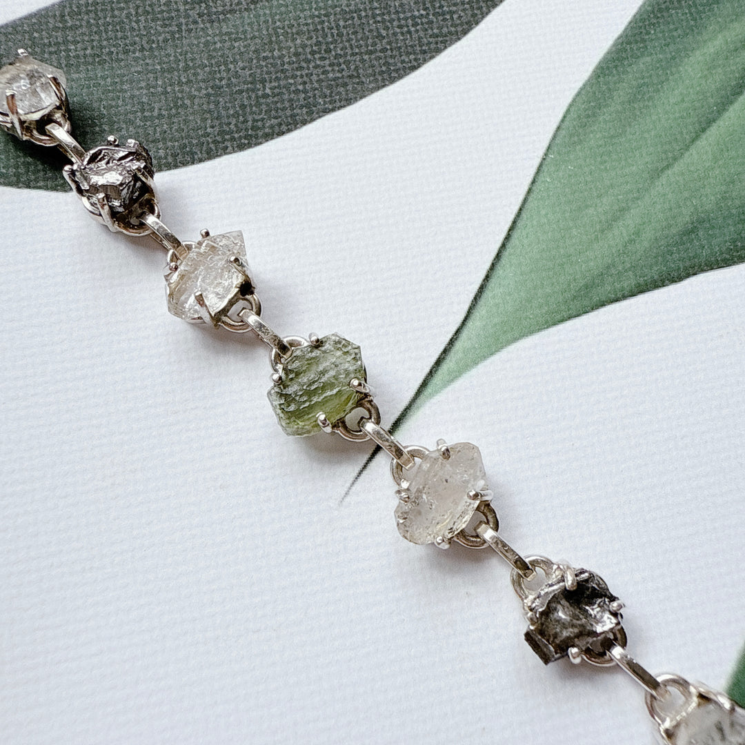 MOLDAVITE, HERKIMER DIAMOND & METEORITE CAMPO DEL CIELO BRACELET