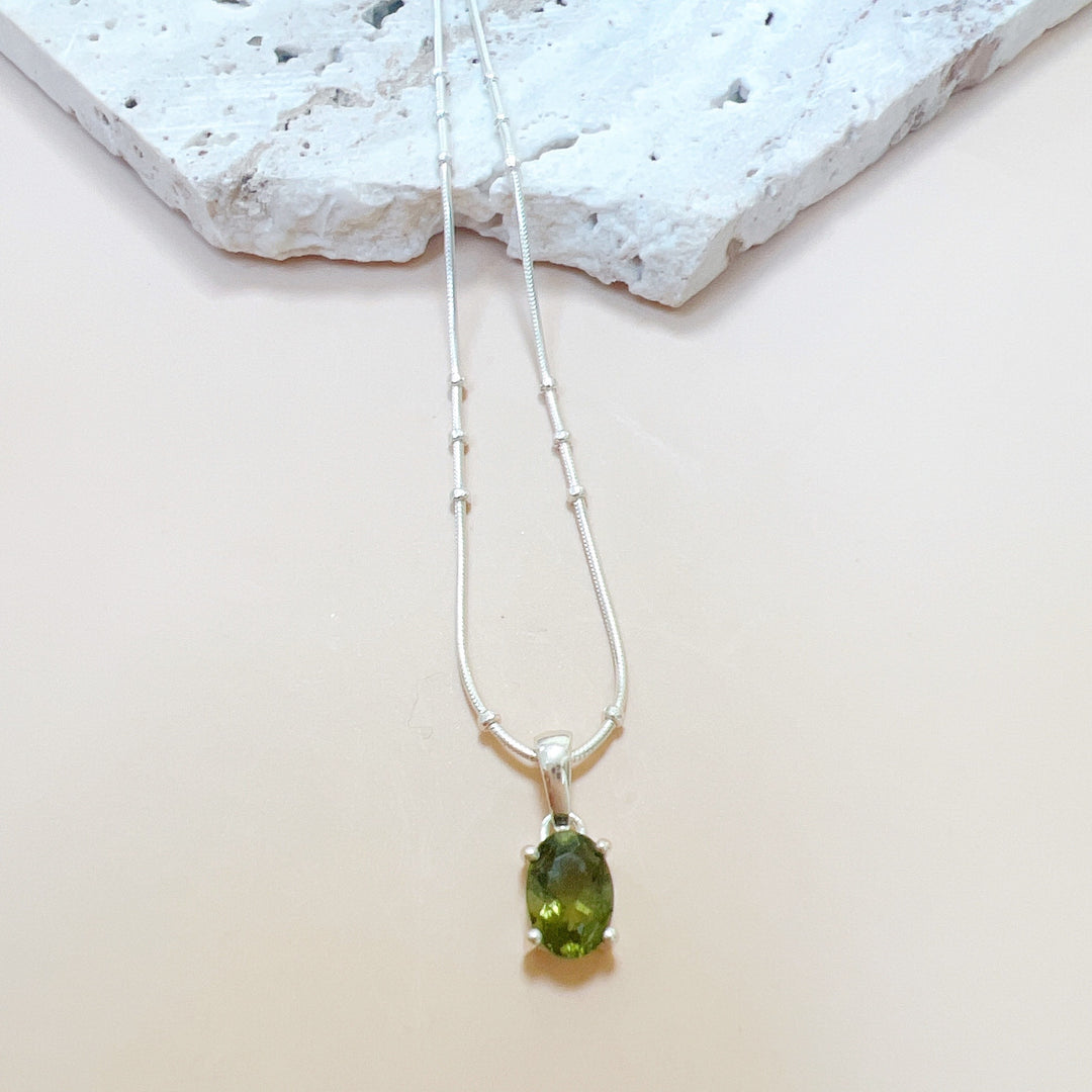 Faceted Moldavite Pendant & Silver Chain