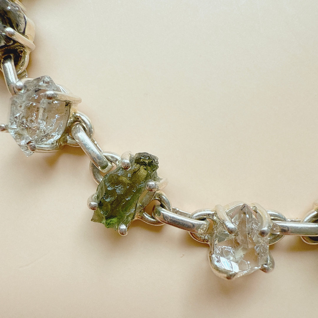 MOLDAVITE, HERKIMER DIAMOND & METEORITE CAMPO DEL CIELO BRACELET