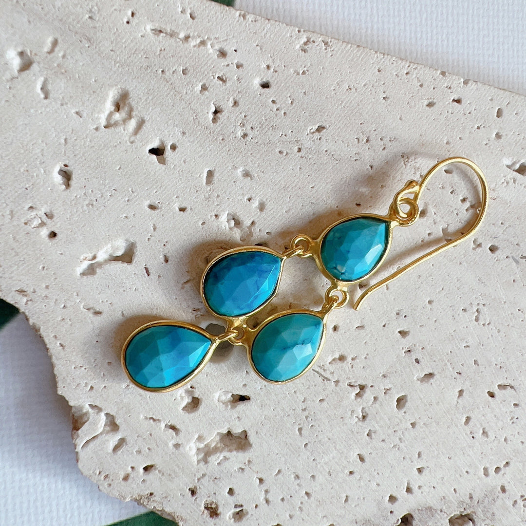 Turquoise Gemstone 925 Silver Gold Plated Earrings