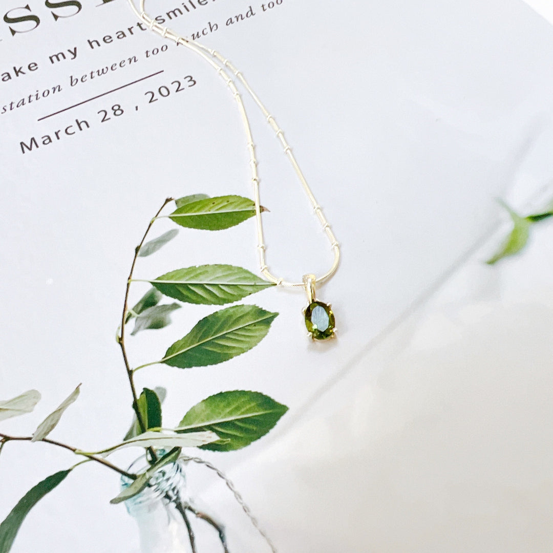 Faceted Moldavite Pendant & Silver Chain