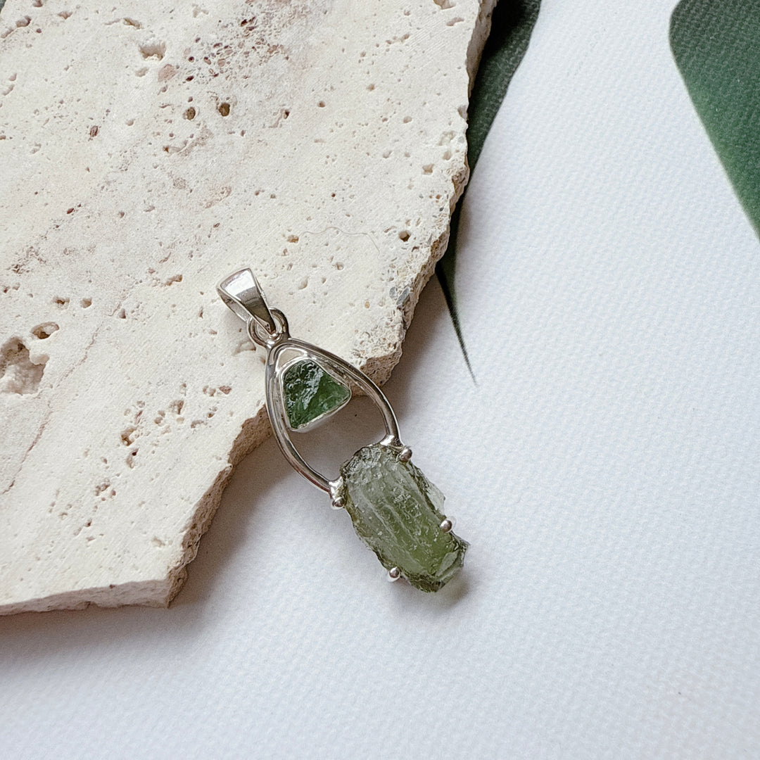 MOLDAVITE & GREEN TOURMALINE PENDANT