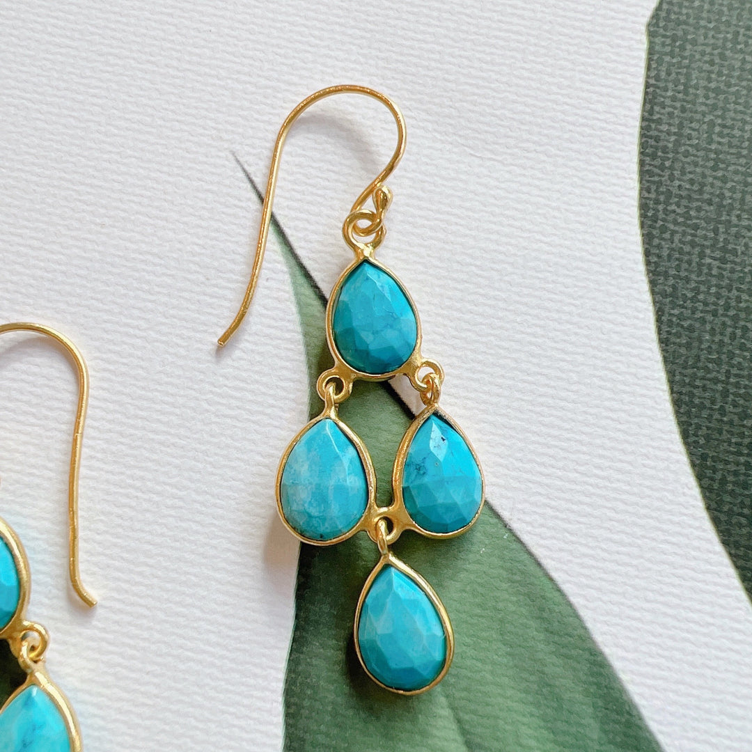 Turquoise Gemstone 925 Silver Gold Plated Earrings