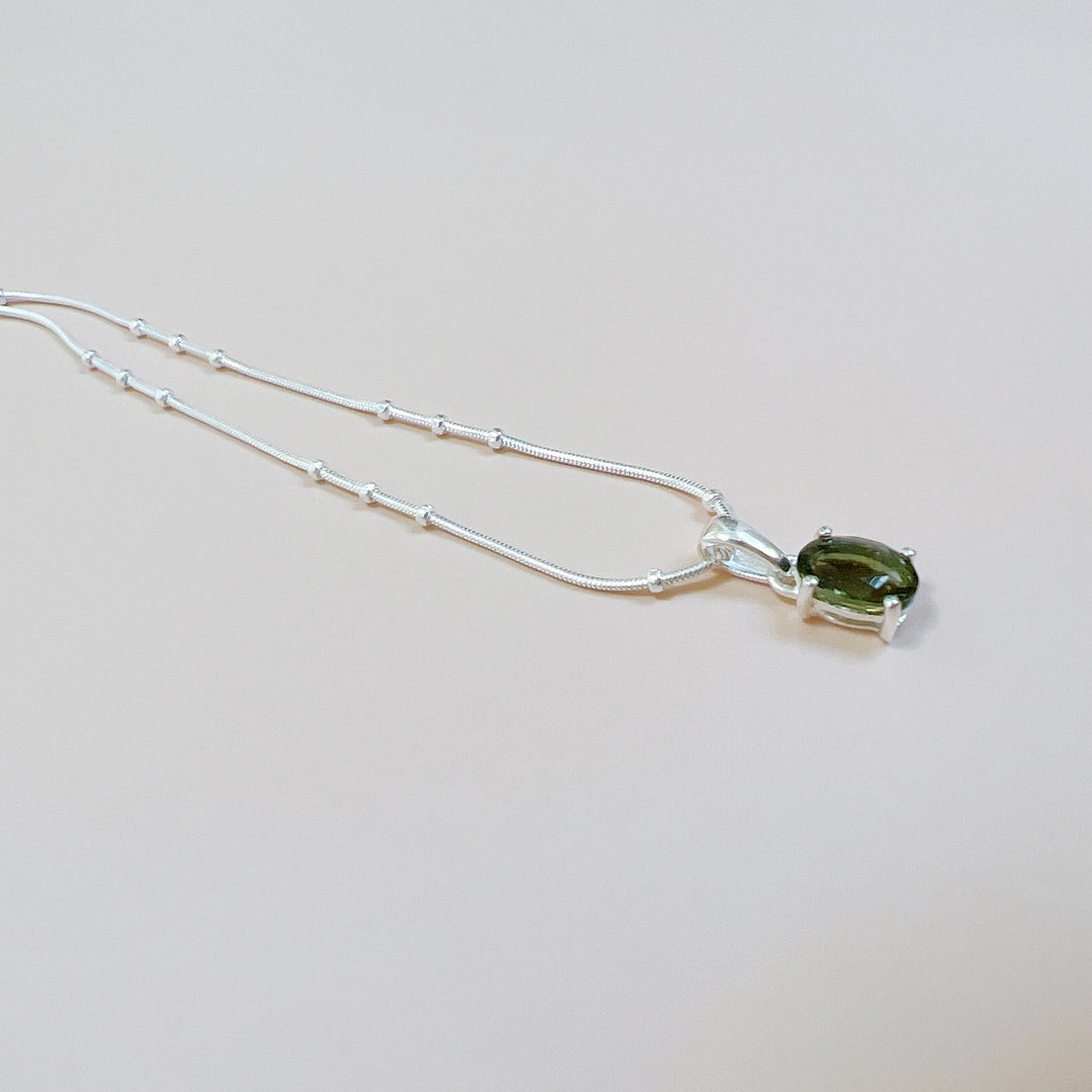 Faceted Moldavite Pendant & Silver Chain