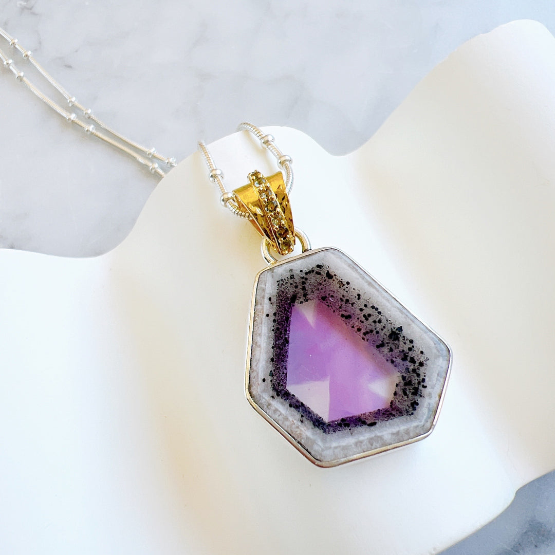 Moldavite & Amethyst Pendant