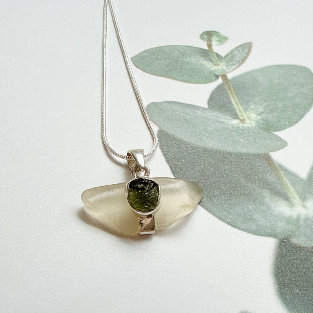 Moldavite and Libyan Desert Pendant