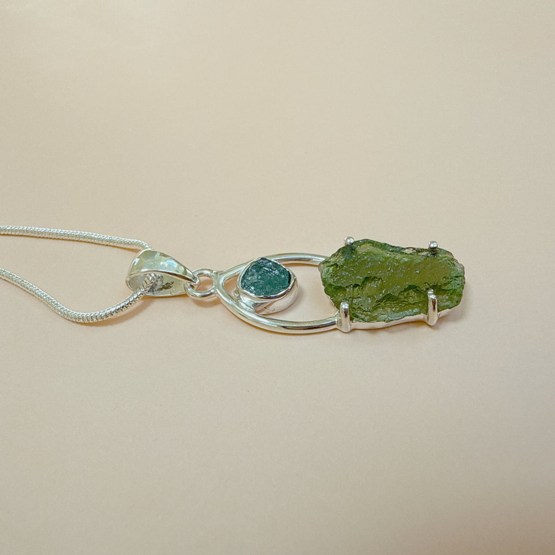 MOLDAVITE & GREEN TOURMALINE PENDANT