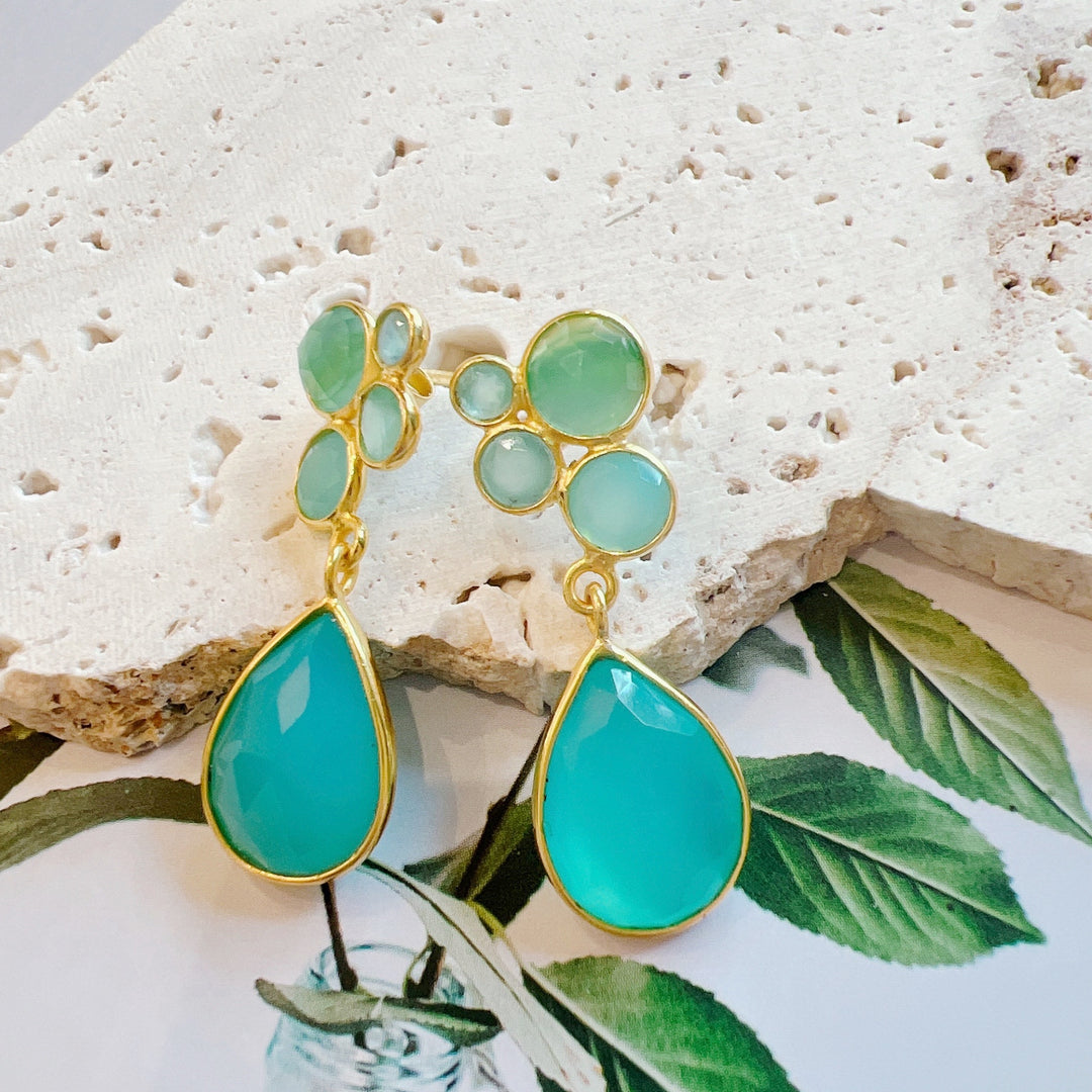 Aqua Chalcedony Tear Drop Gold
Plated 925 Silver Earring