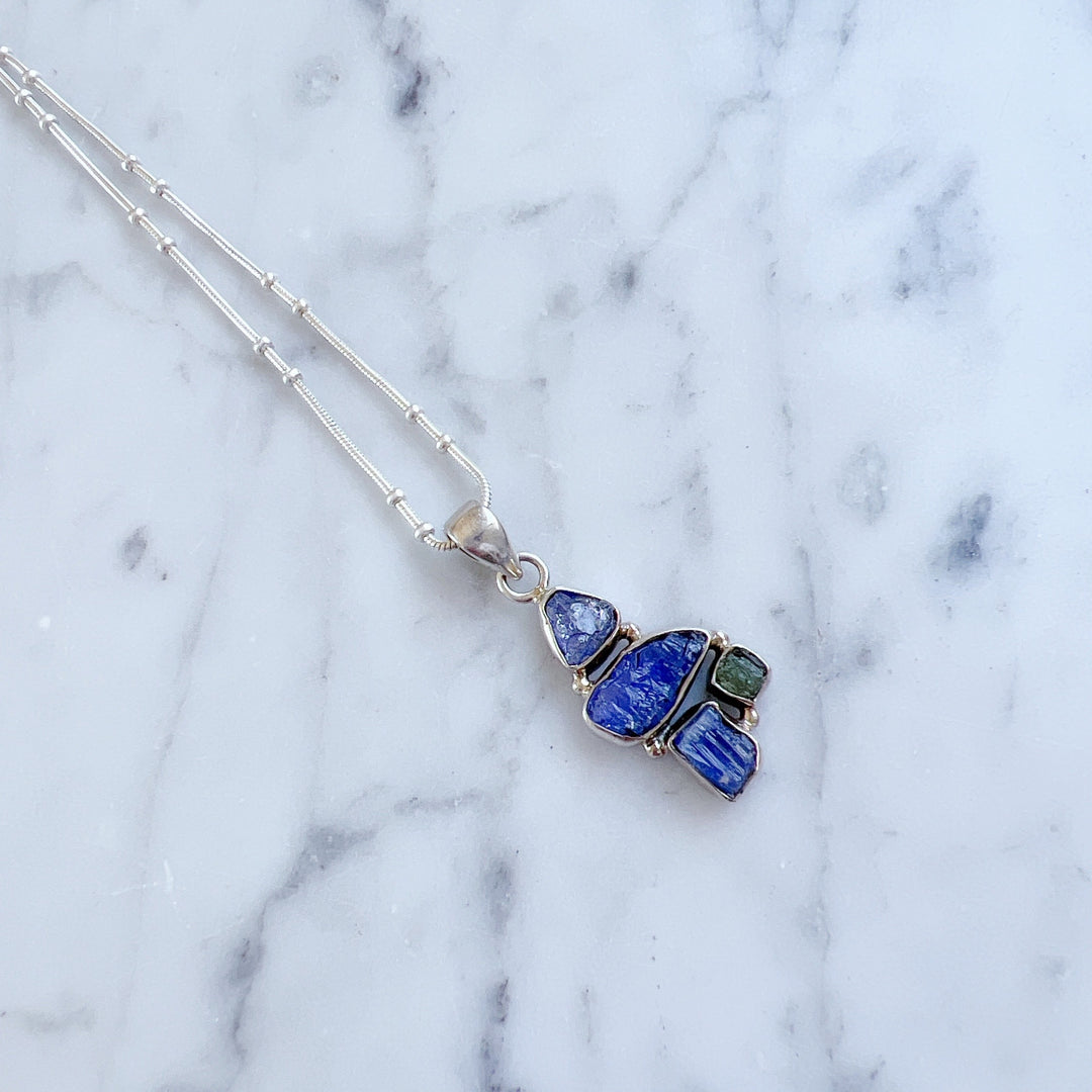 TANZANITE, MOLDAVITE PENDANT