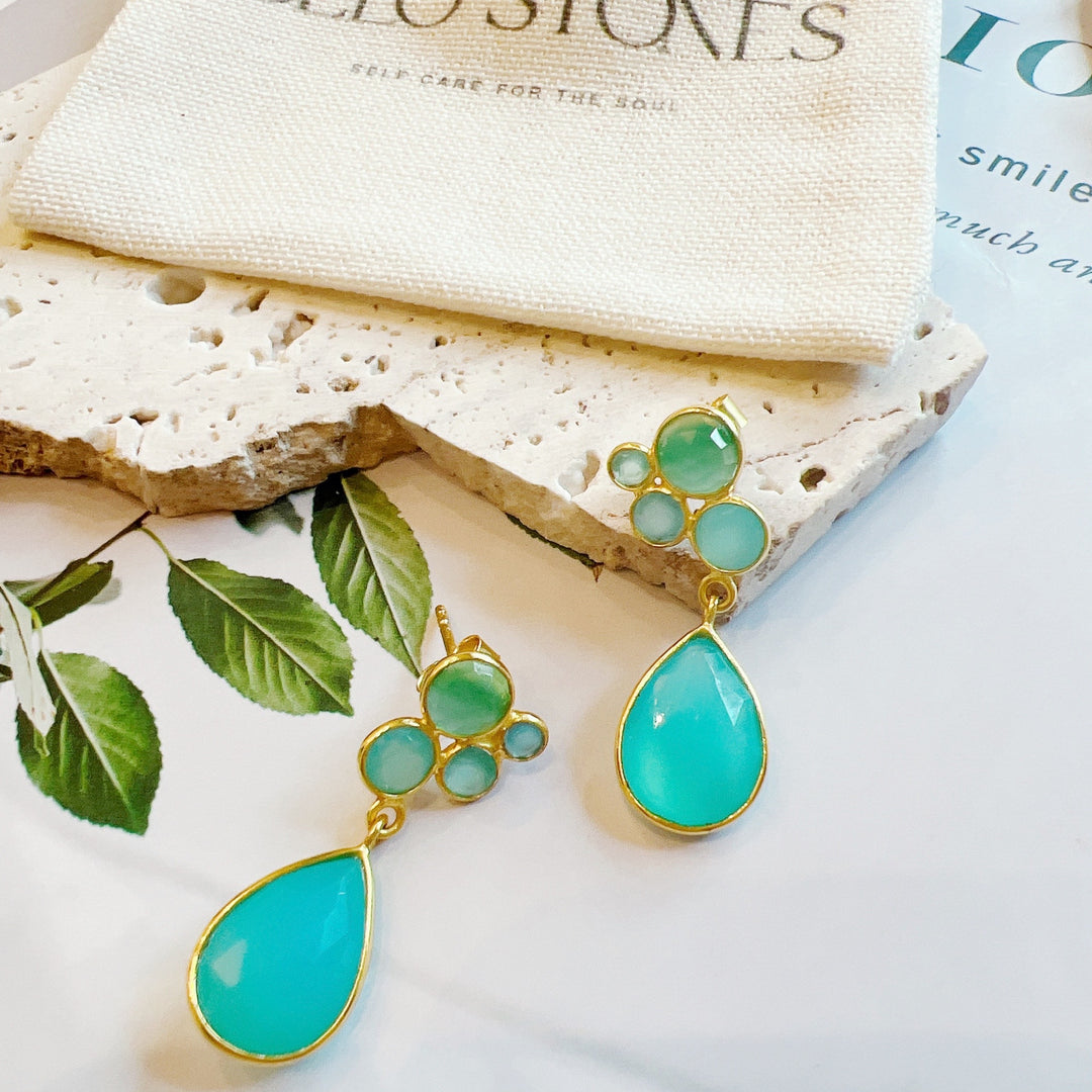 Aqua Chalcedony Tear Drop Gold
Plated 925 Silver Earring