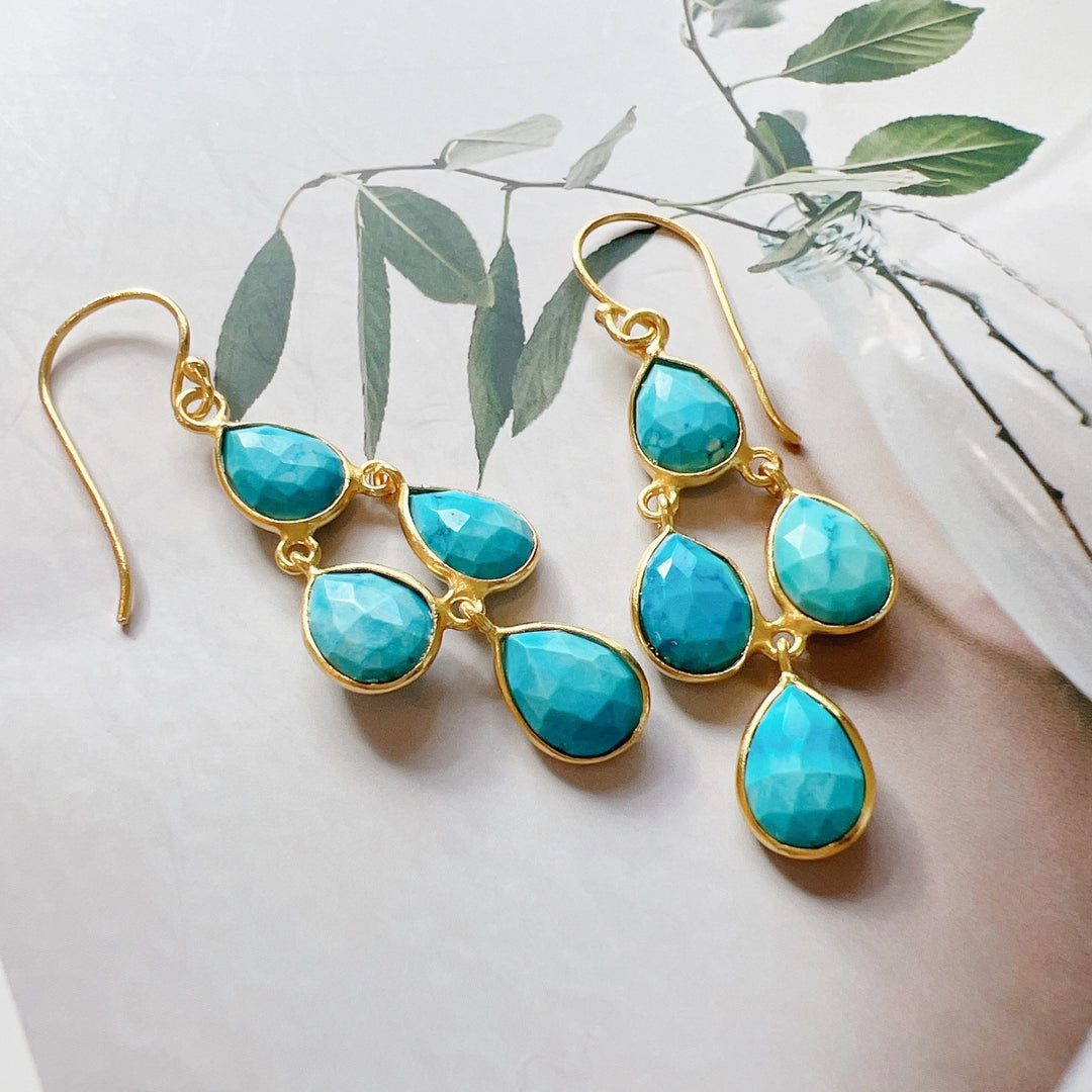 Turquoise Gemstone 925 Silver Gold Plated Earrings