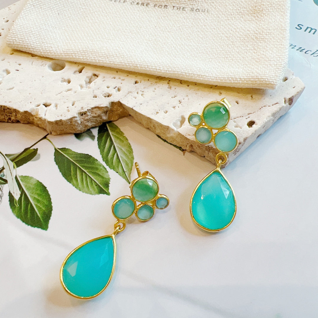 Aqua Chalcedony Tear Drop Gold
Plated 925 Silver Earring