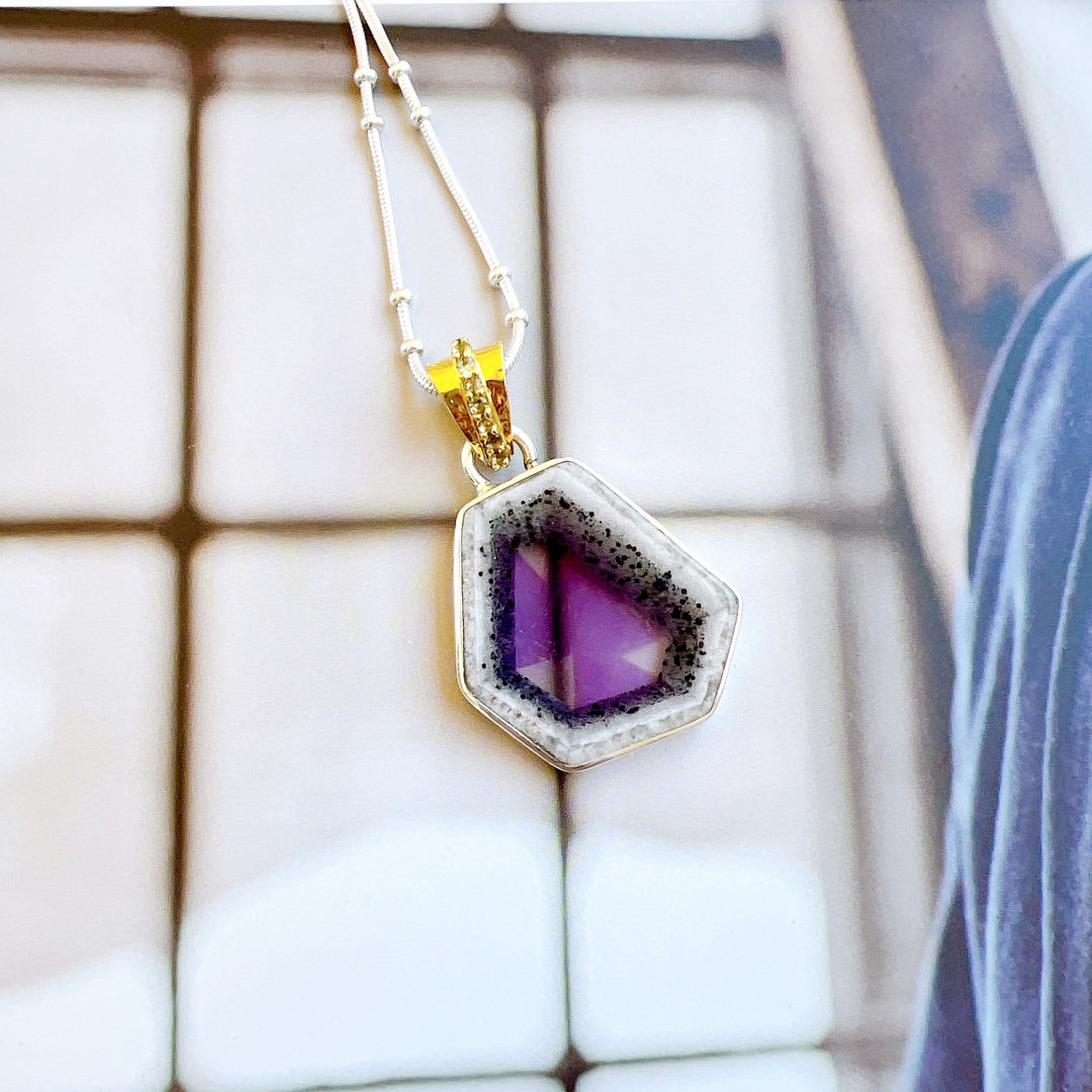 Moldavite & Amethyst Pendant