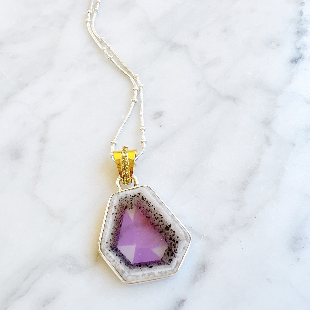 Moldavite & Amethyst Pendant