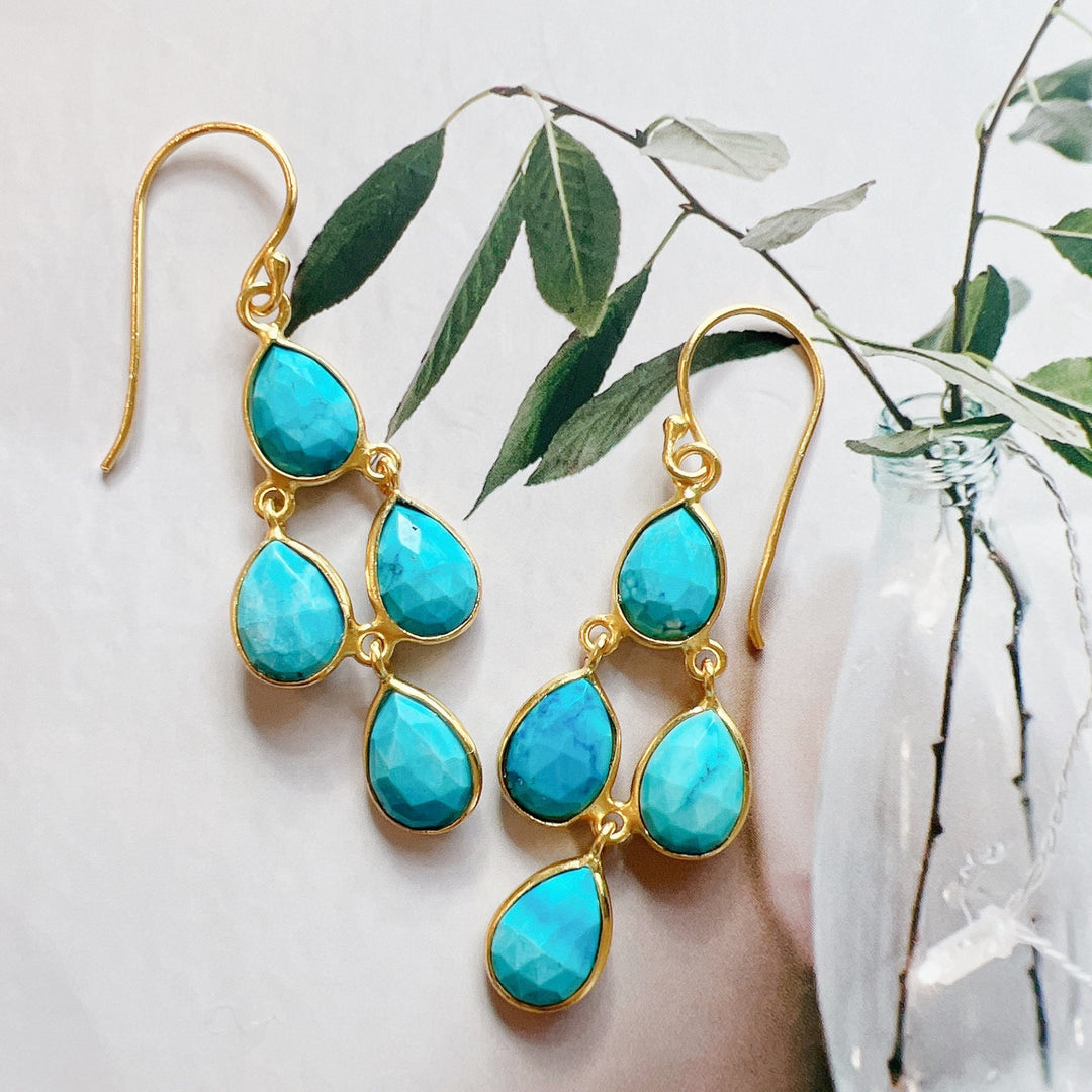 Turquoise Gemstone 925 Silver Gold Plated Earrings