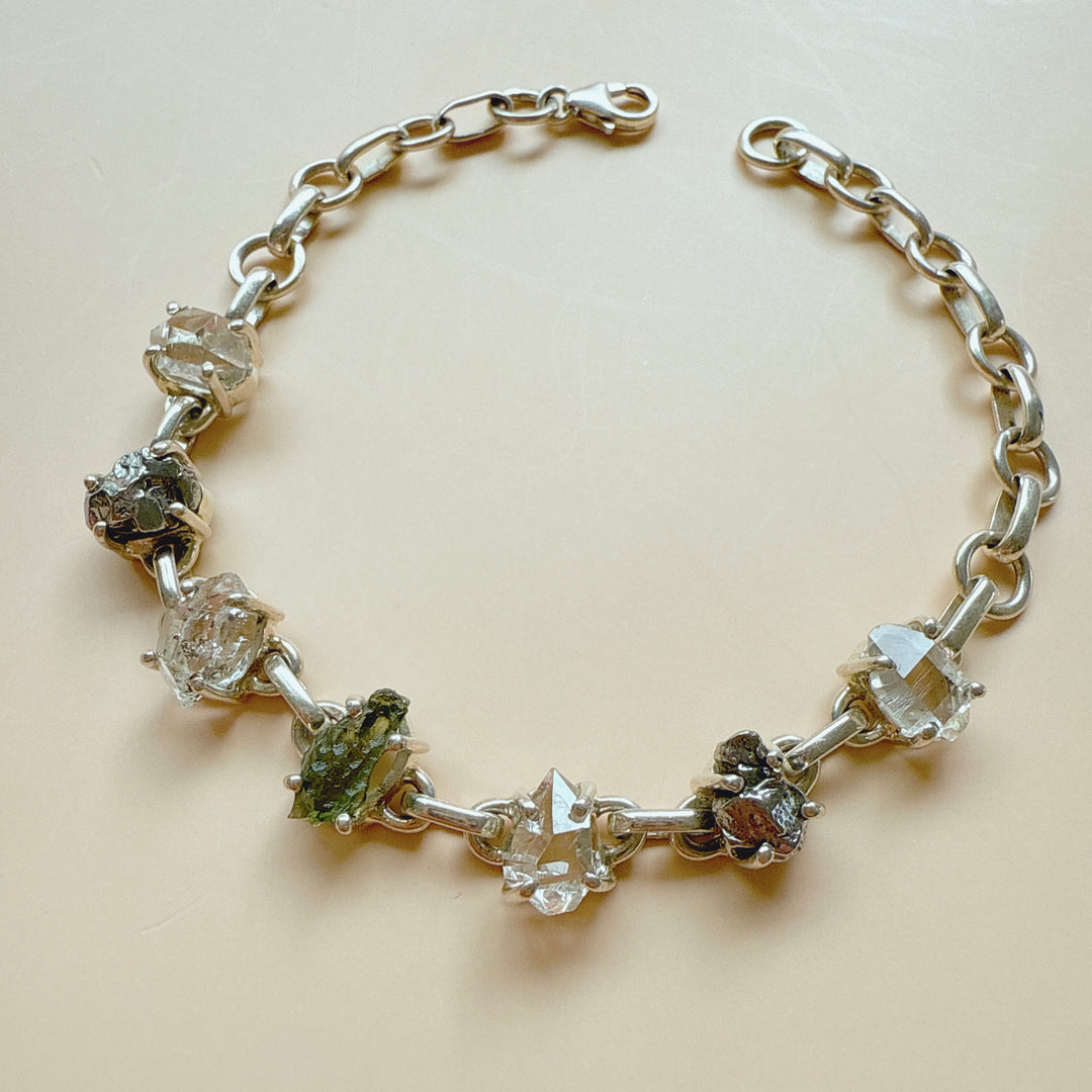 MOLDAVITE, HERKIMER DIAMOND & METEORITE CAMPO DEL CIELO BRACELET