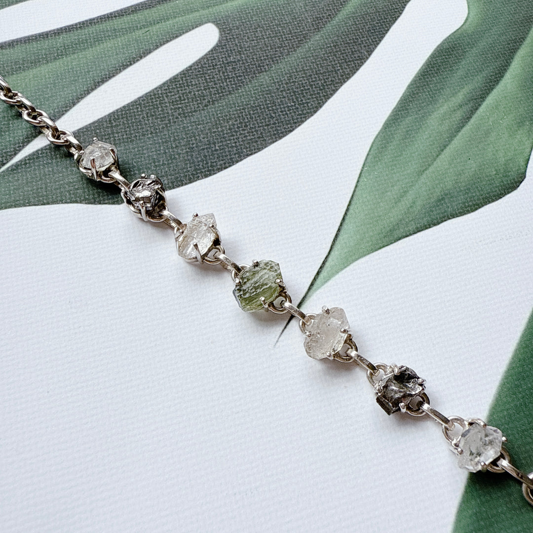 MOLDAVITE, HERKIMER DIAMOND & METEORITE CAMPO DEL CIELO BRACELET