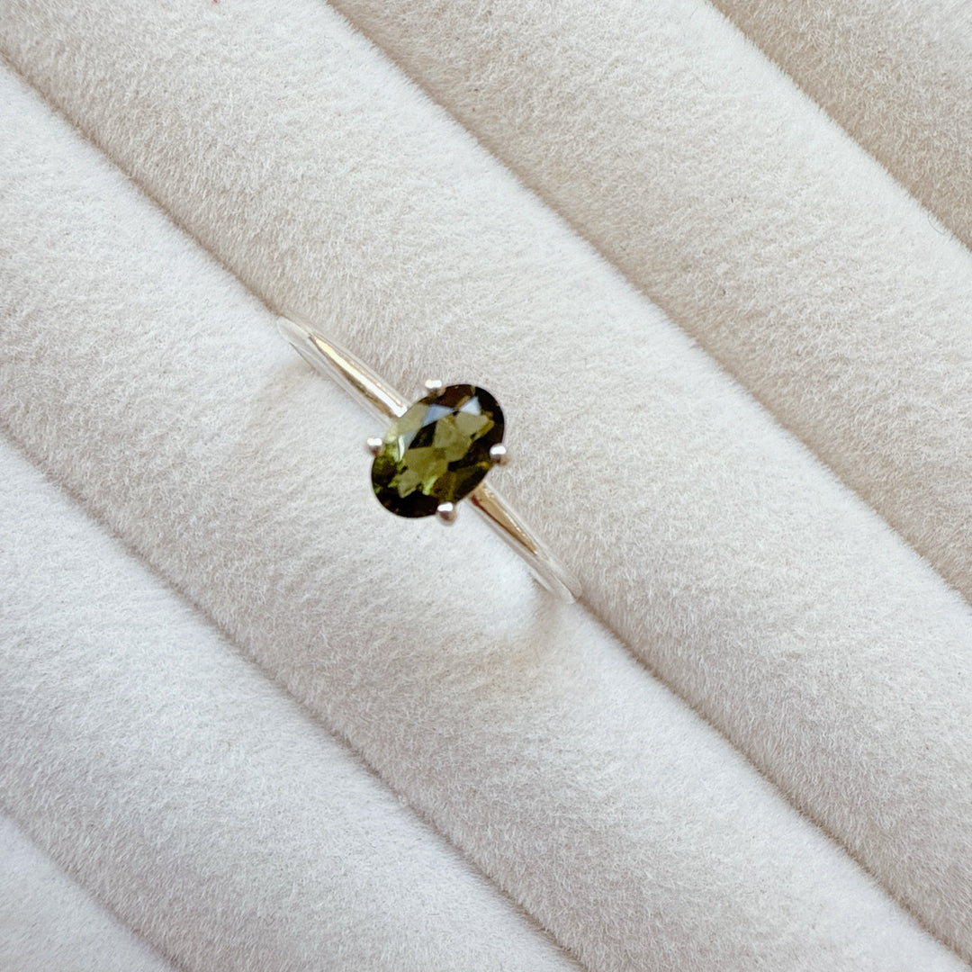 MOLDAVITE RING FACETED