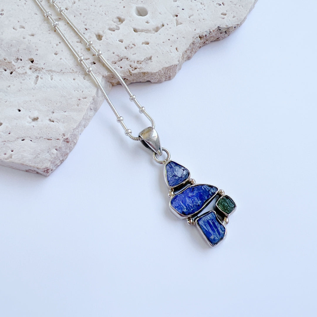 TANZANITE, MOLDAVITE PENDANT