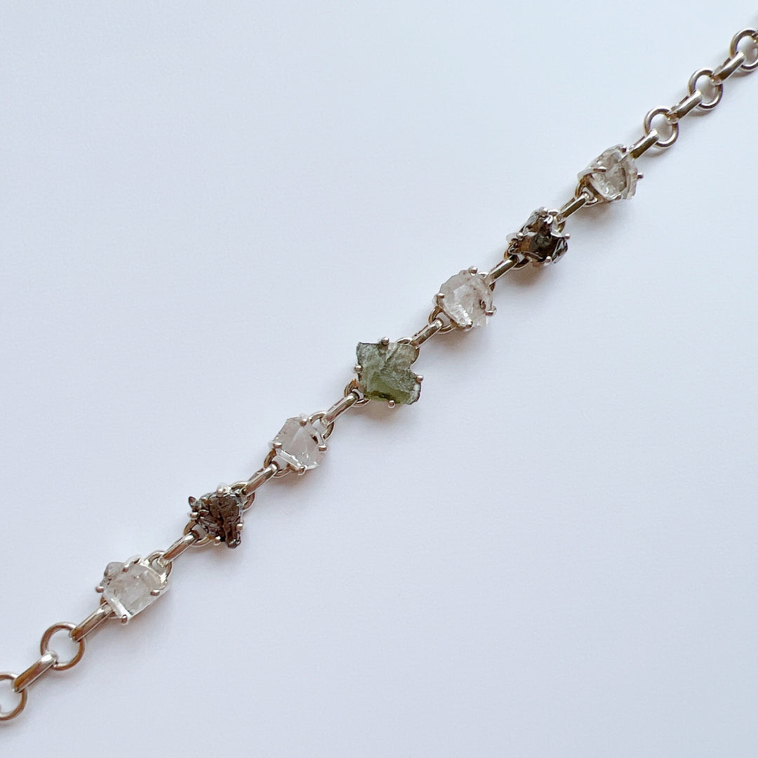 MOLDAVITE, HERKIMER DIAMOND & METEORITE CAMPO DEL CIELO BRACELET