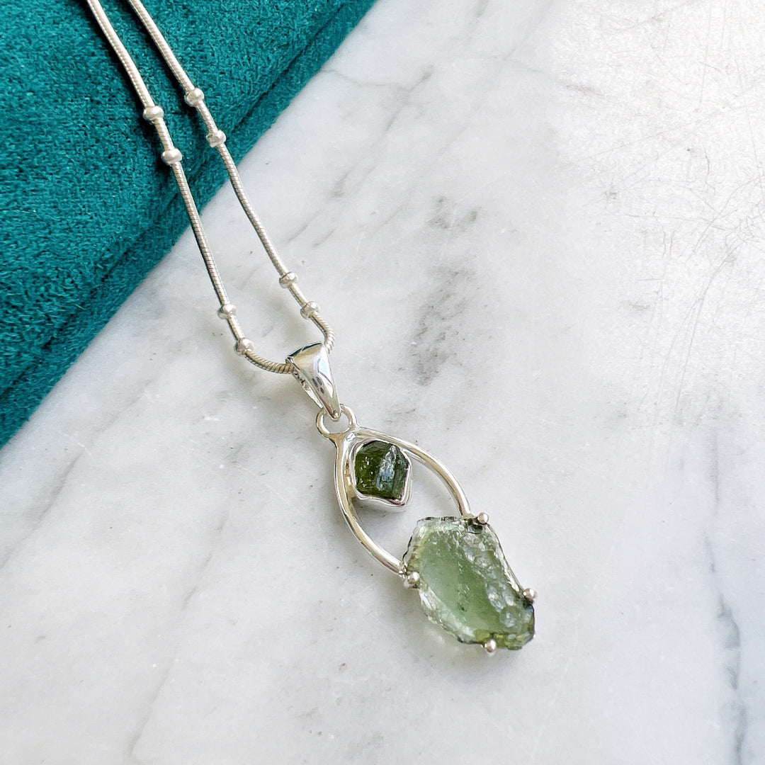 Moldavite & Green Tourmaline Pendant