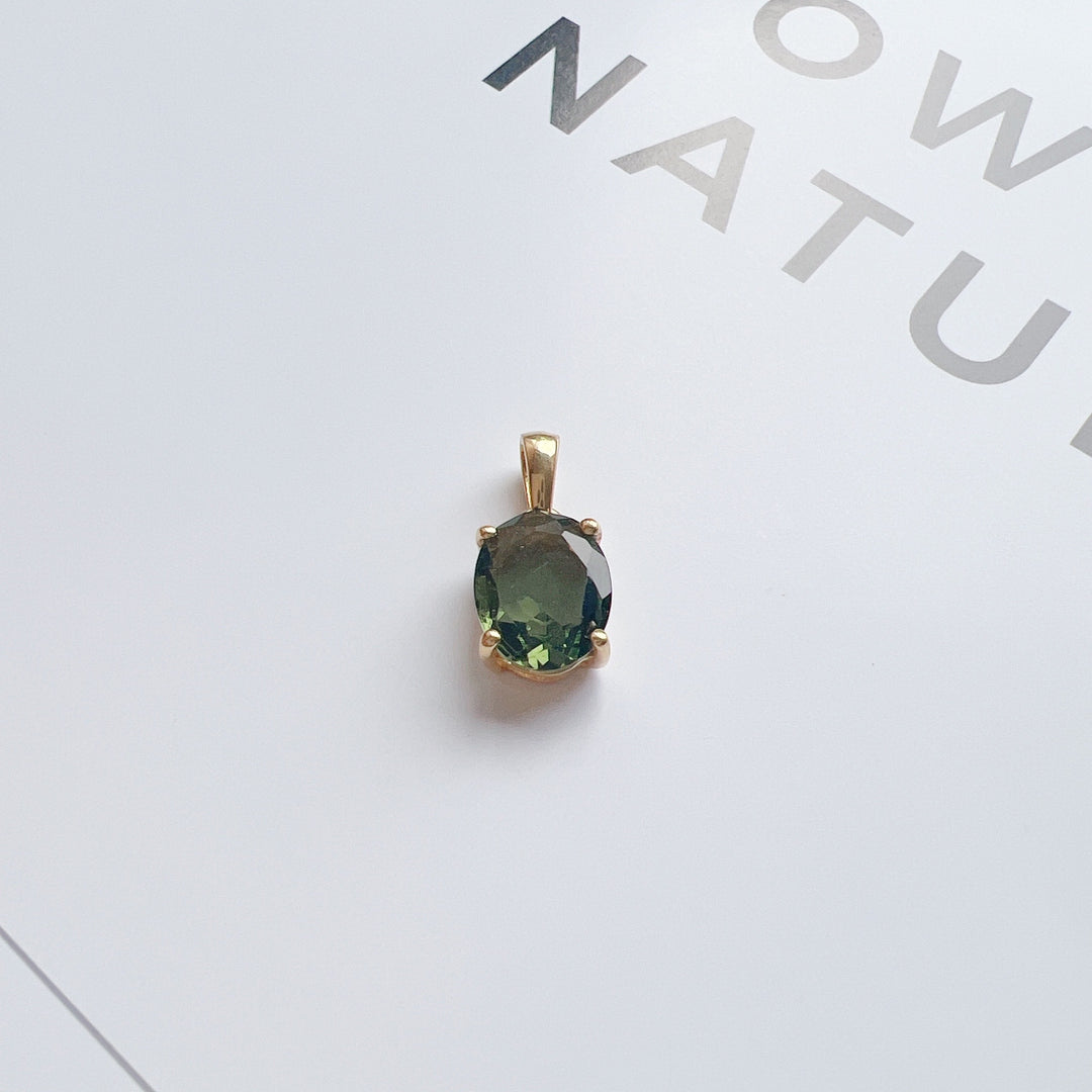 Moldavite Gold Vermeil Faceted Pendant