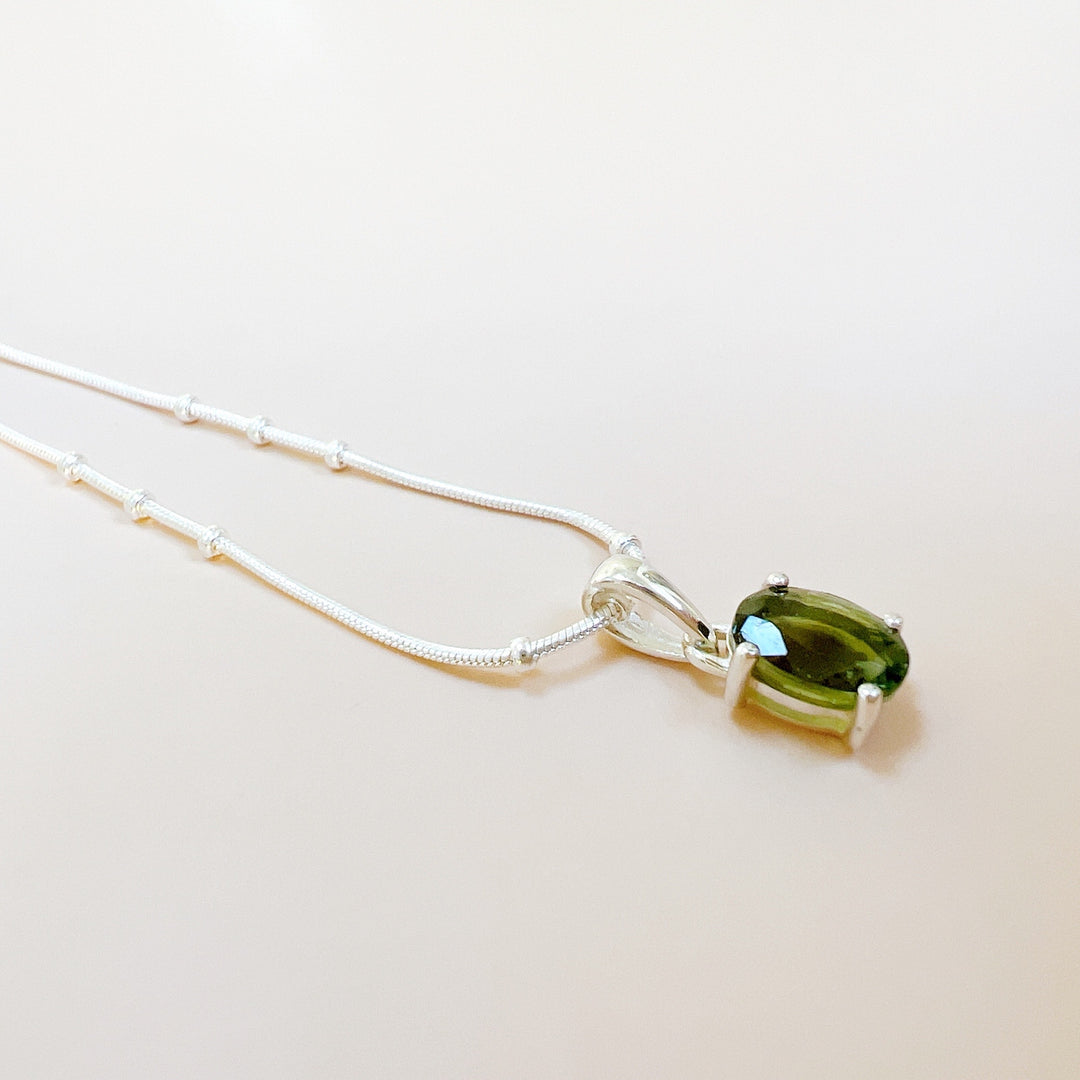 Faceted Moldavite Pendant & Silver Chain