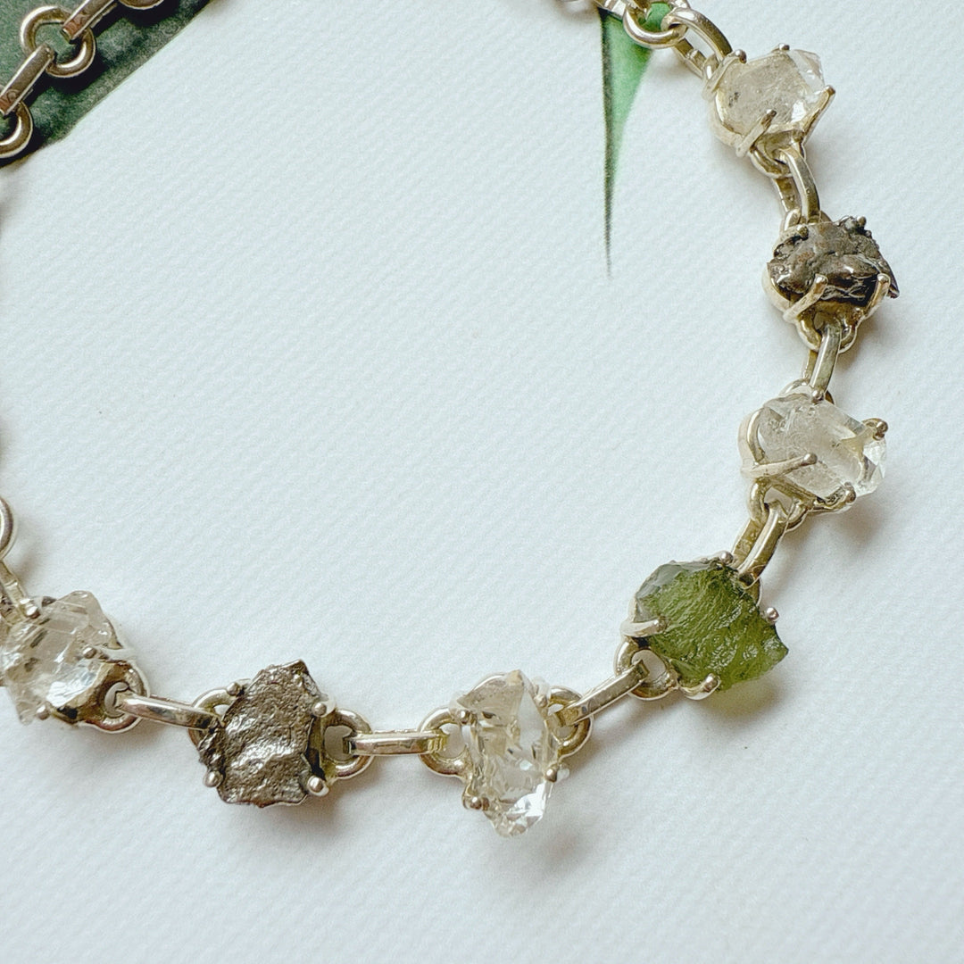 MOLDAVITE, HERKIMER DIAMOND & METEORITE CAMPO DEL CIELO BRACELET