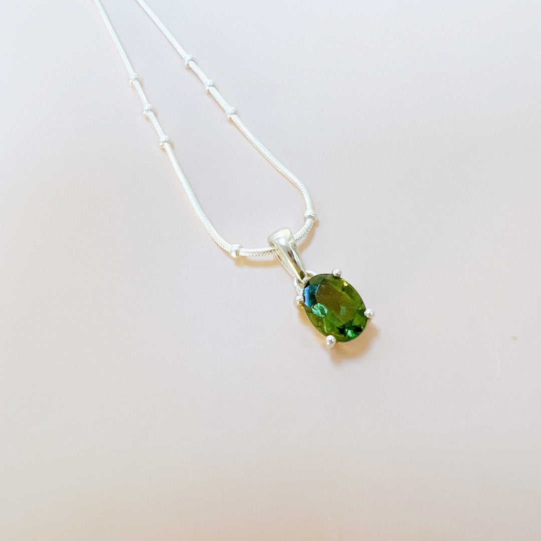 Faceted Moldavite Pendant & Silver Chain