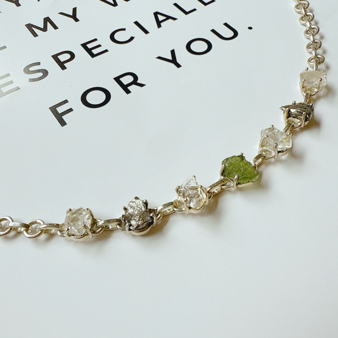 MOLDAVITE, HERKIMER DIAMOND & METEORITE CAMPO DEL CIELO BRACELET