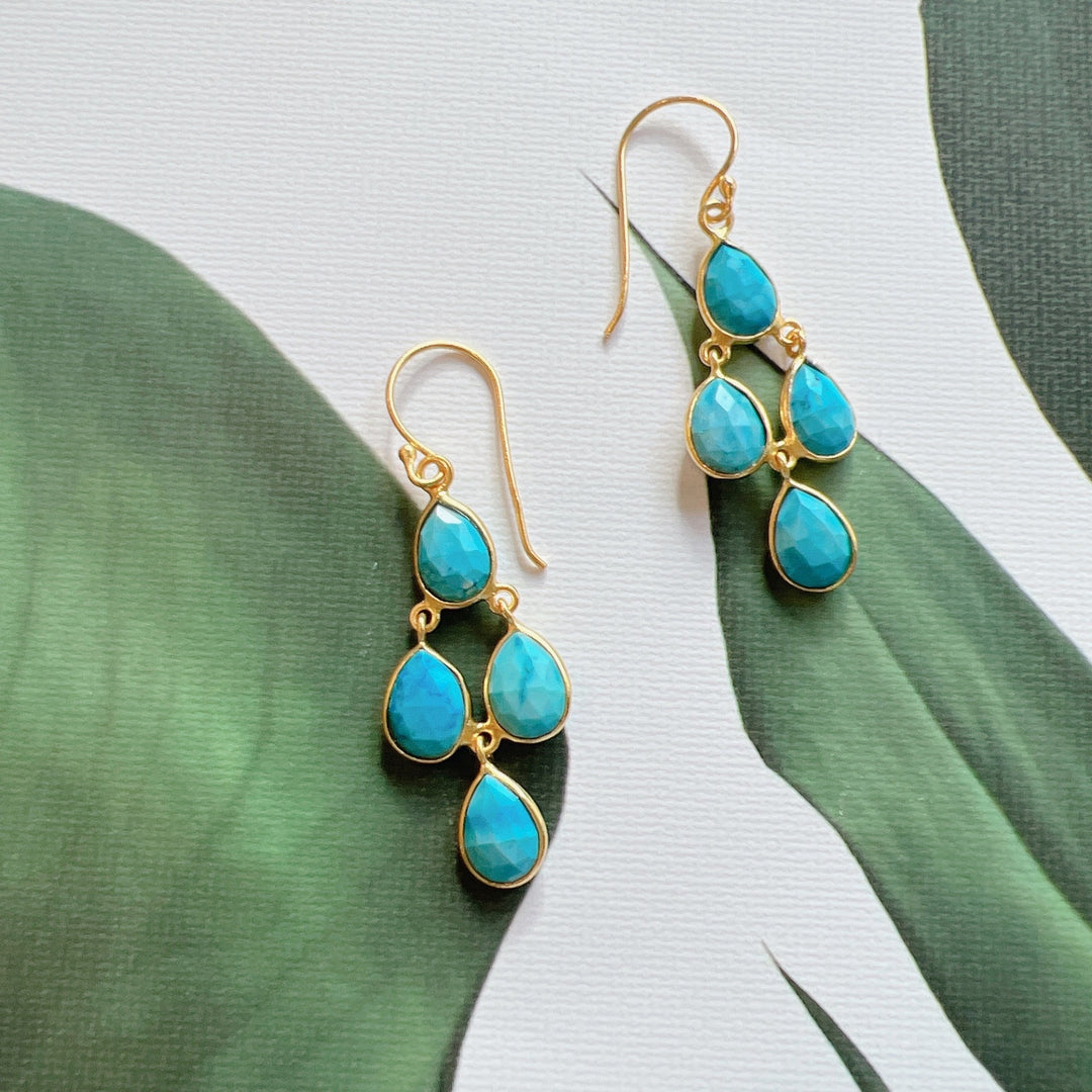 Turquoise Gemstone 925 Silver Gold Plated Earrings