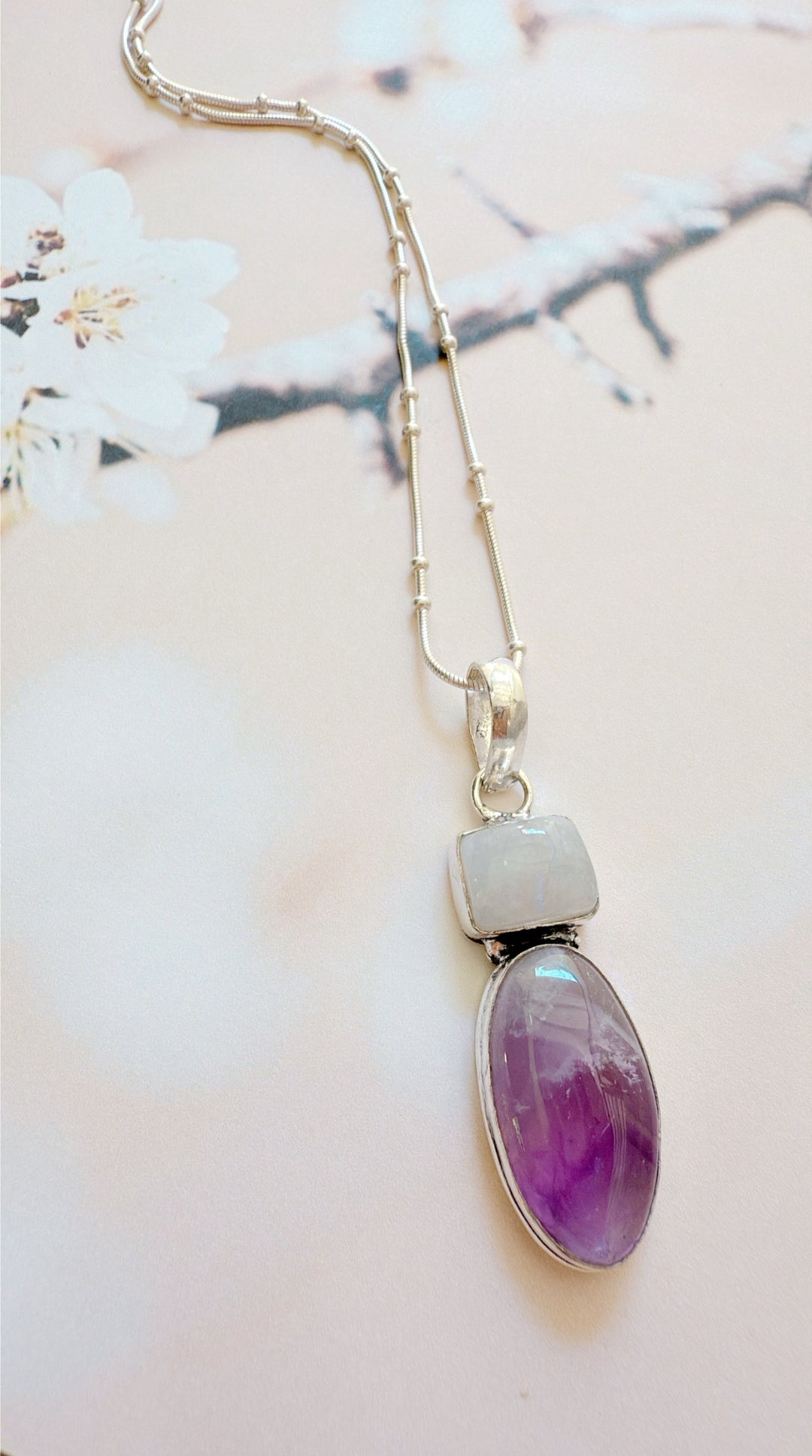 Amethyst & Rainbow Moonstone Pendant