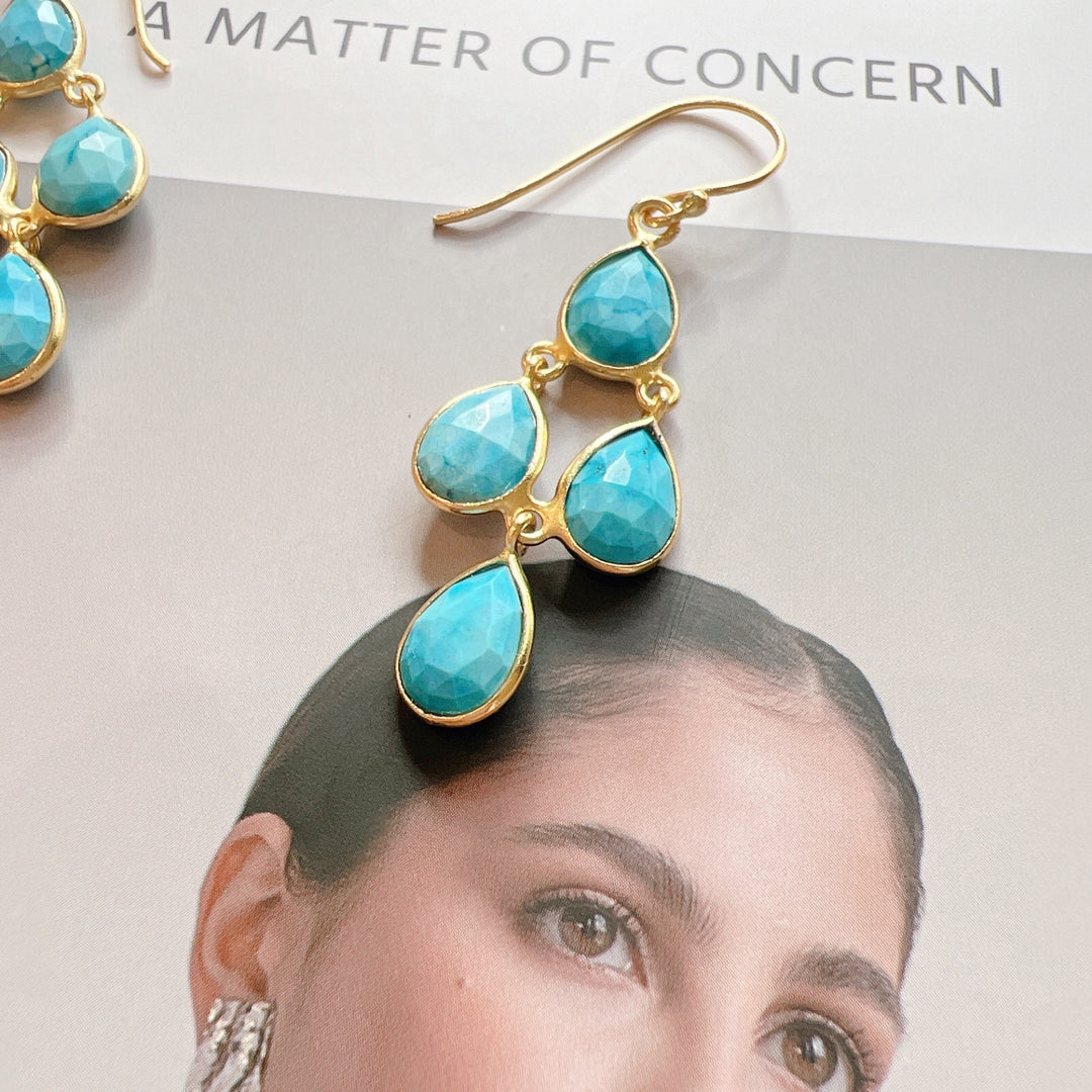 Turquoise Gemstone 925 Silver Gold Plated Earrings