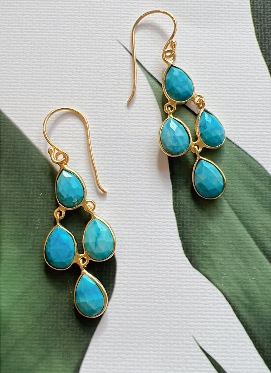 Turquoise Gemstone 925 Silver Gold Plated Earrings