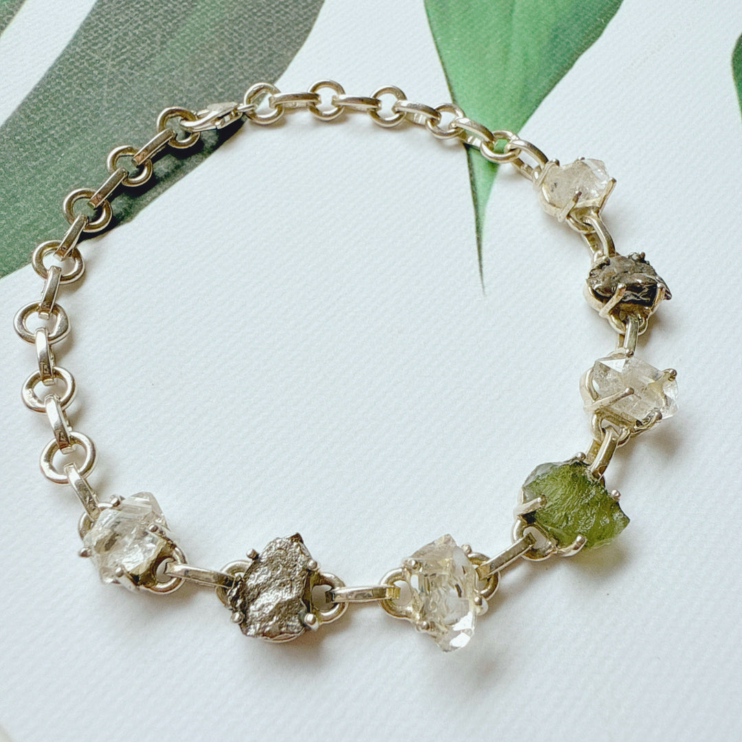 MOLDAVITE, HERKIMER DIAMOND & METEORITE CAMPO DEL CIELO BRACELET