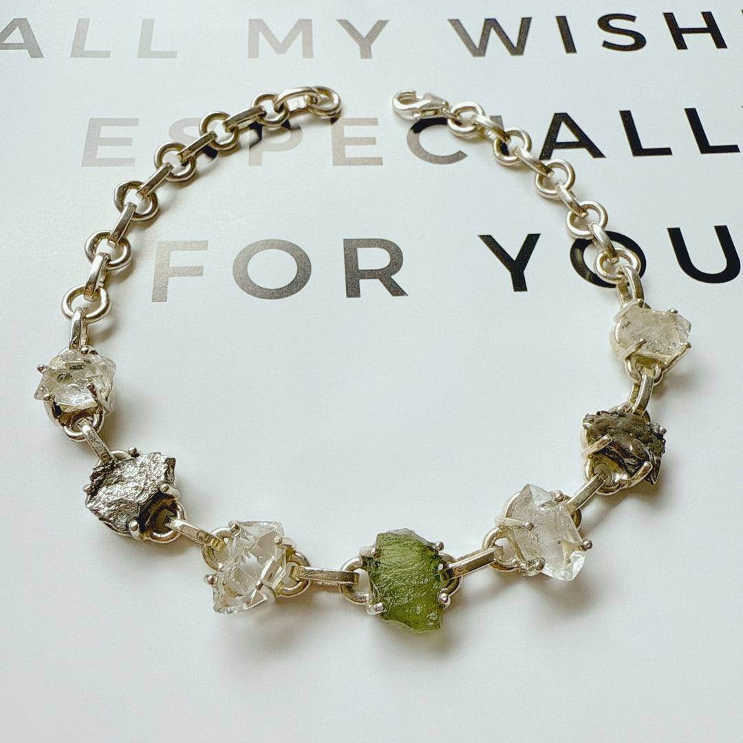 MOLDAVITE, HERKIMER DIAMOND & METEORITE CAMPO DEL CIELO BRACELET