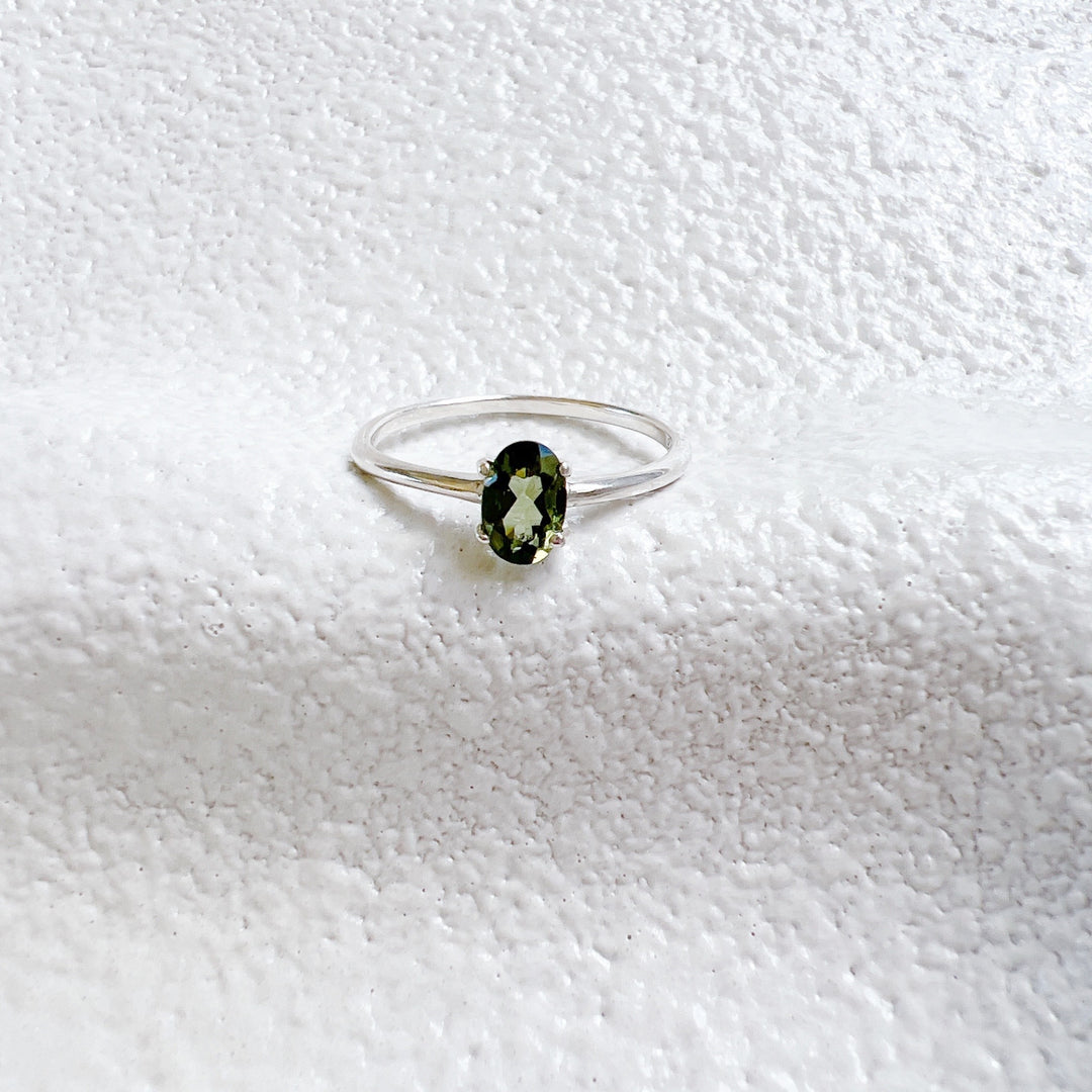 MOLDAVITE RING FACETED