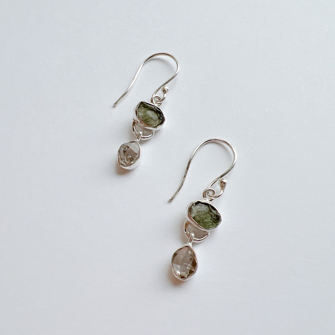 Moldavite & Herkemir Diamond Earrings