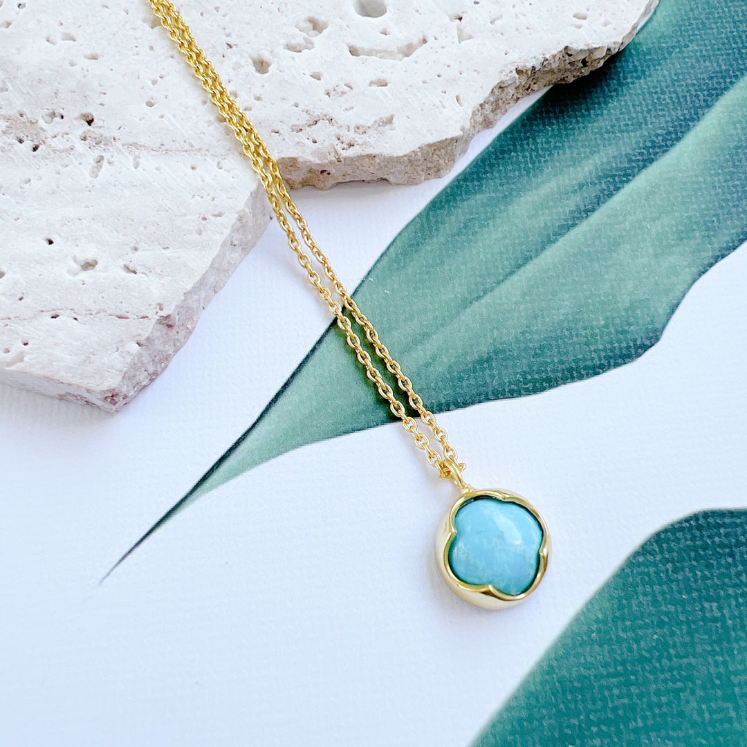 TURQUOISE PENDANT ON 18K GOLD-PLATED SILVER CHAIN