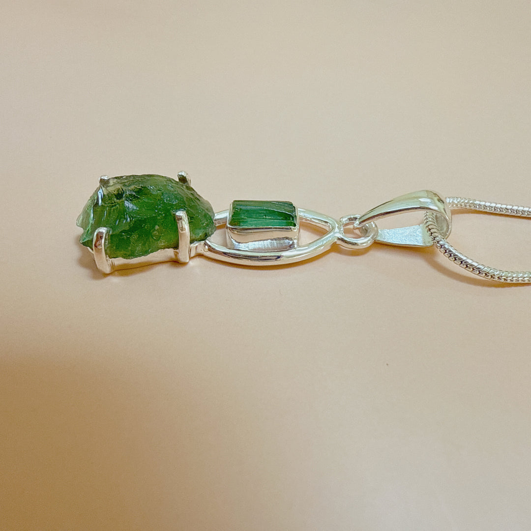 MOLDAVITE & GREEN TOURMALINE PENDANT