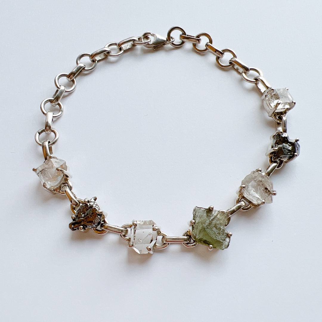 MOLDAVITE, HERKIMER DIAMOND & METEORITE CAMPO DEL CIELO BRACELET