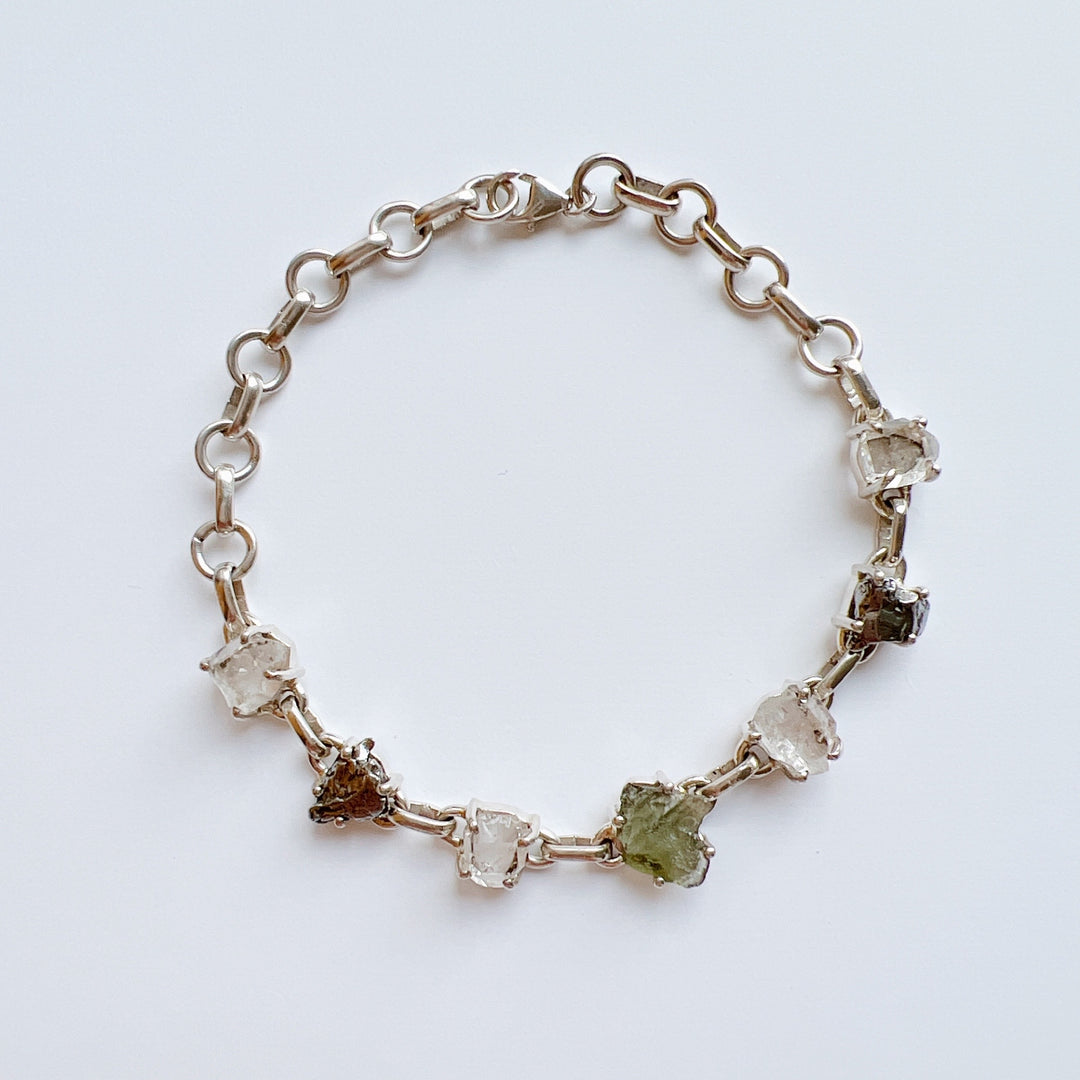 MOLDAVITE, HERKIMER DIAMOND & METEORITE CAMPO DEL CIELO BRACELET