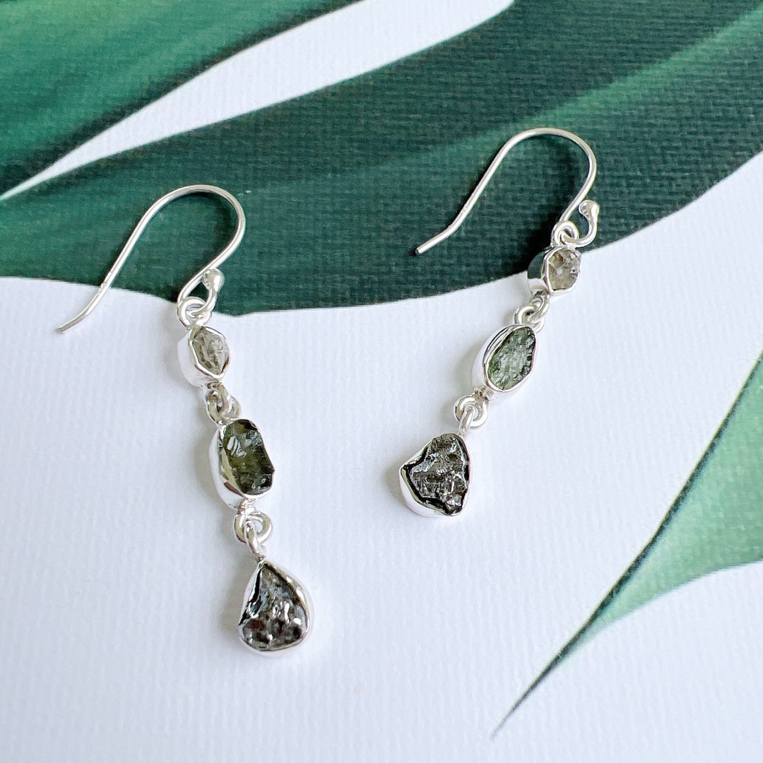 Moldavite, Campo del Cielo & Herkimer Diamond Earrings