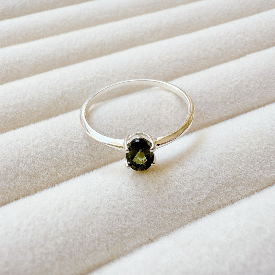 MOLDAVITE RING FACETED