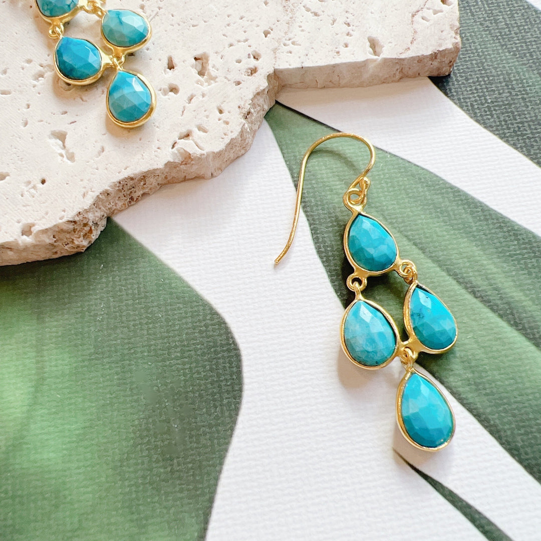 Turquoise Gemstone 925 Silver Gold Plated Earrings