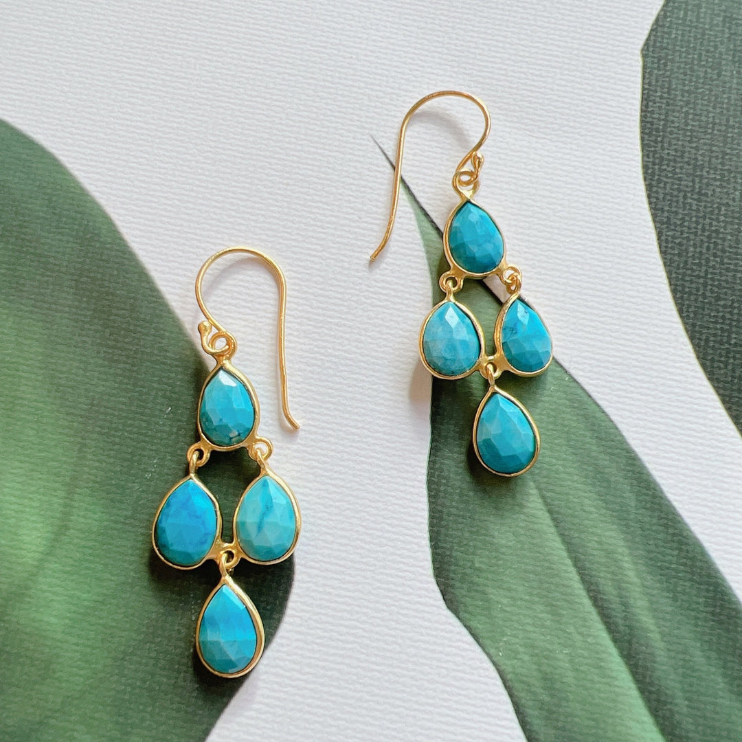 Turquoise Gemstone 925 Silver Gold Plated Earrings