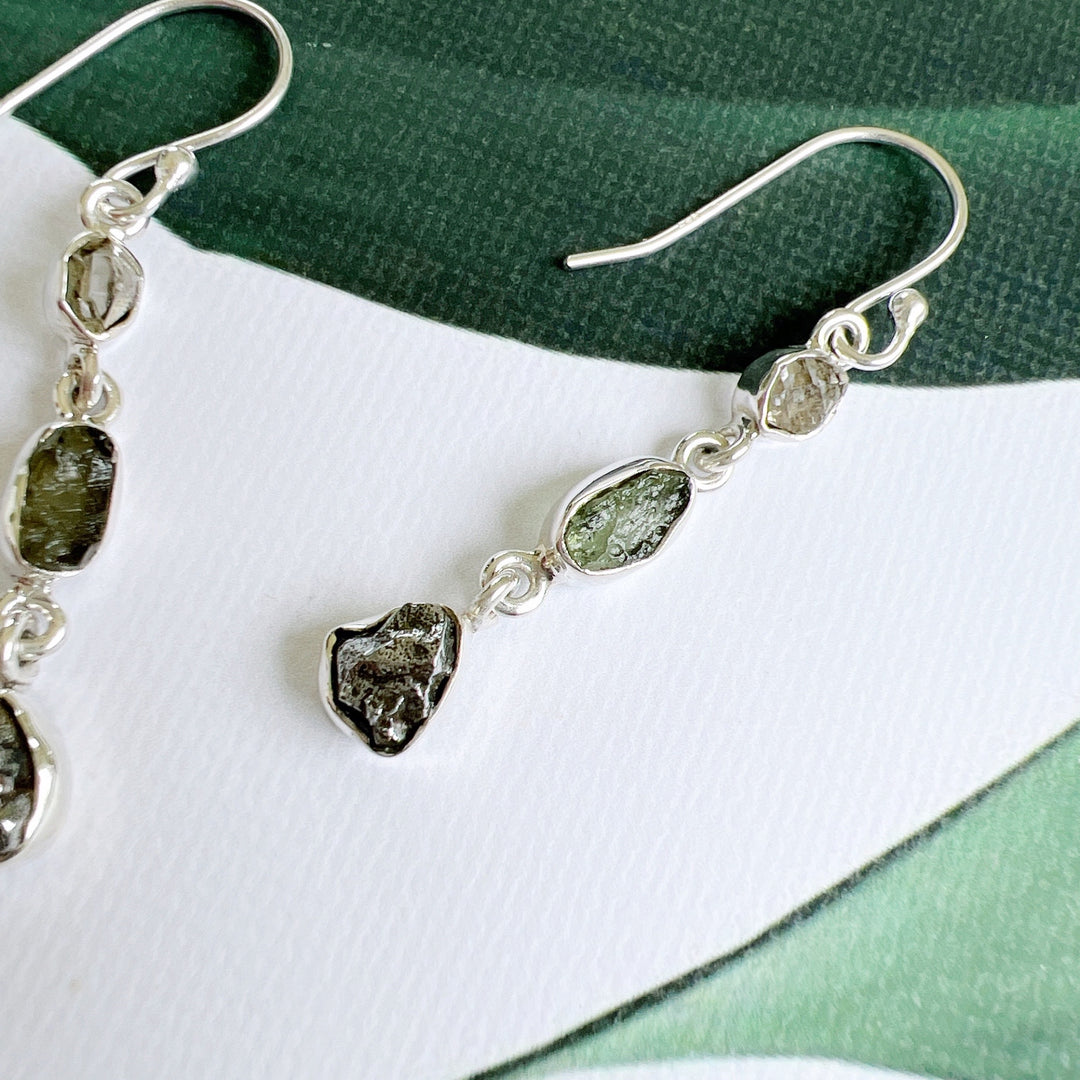 Moldavite, Campo del Cielo & Herkimer Diamond Earrings