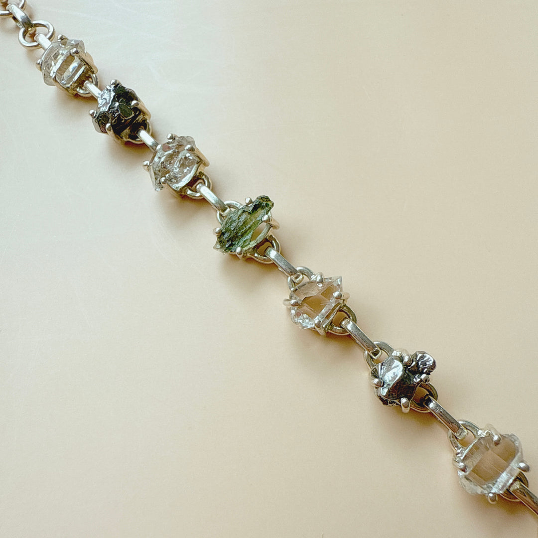 MOLDAVITE, HERKIMER DIAMOND & METEORITE CAMPO DEL CIELO BRACELET