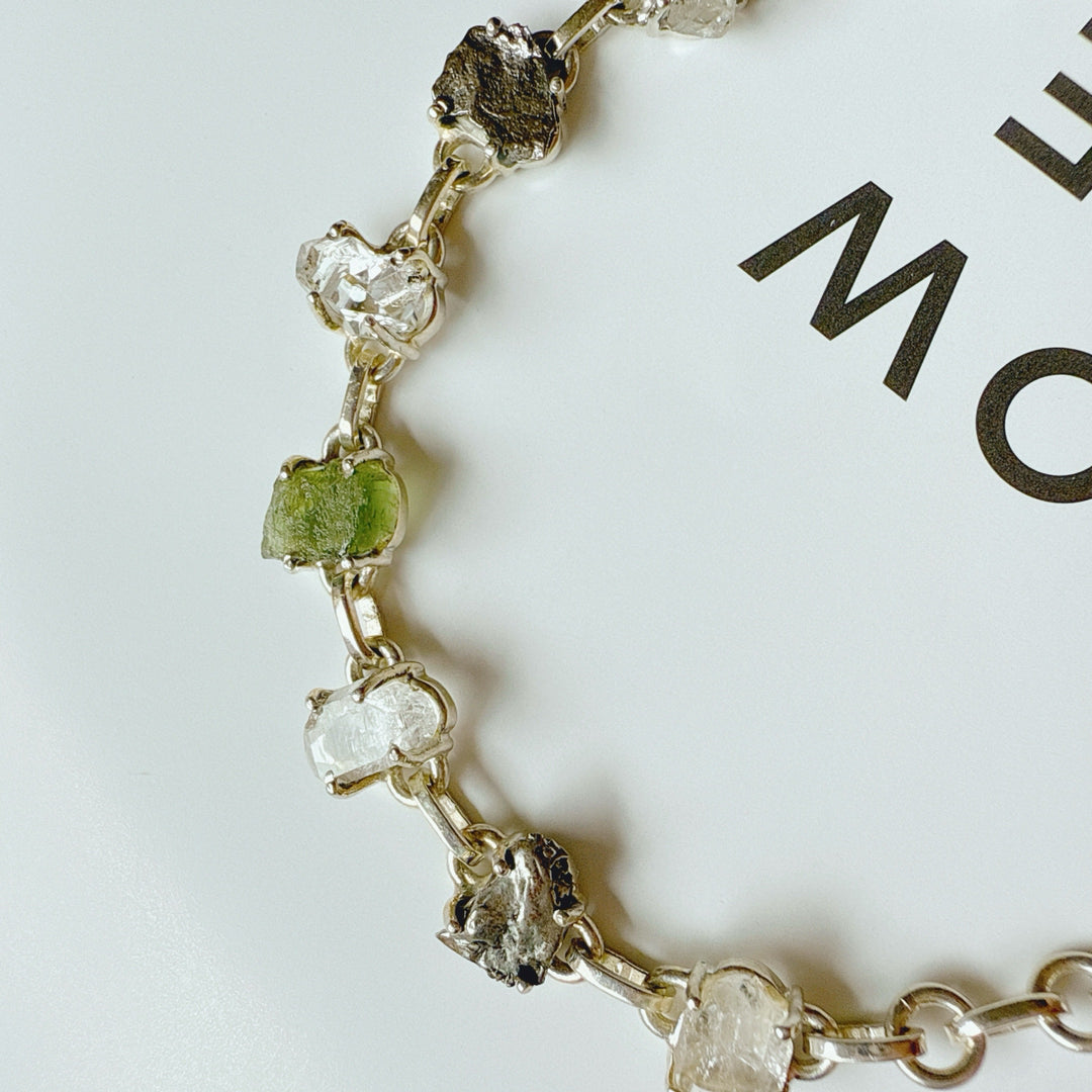 MOLDAVITE, HERKIMER DIAMOND & METEORITE CAMPO DEL CIELO BRACELET