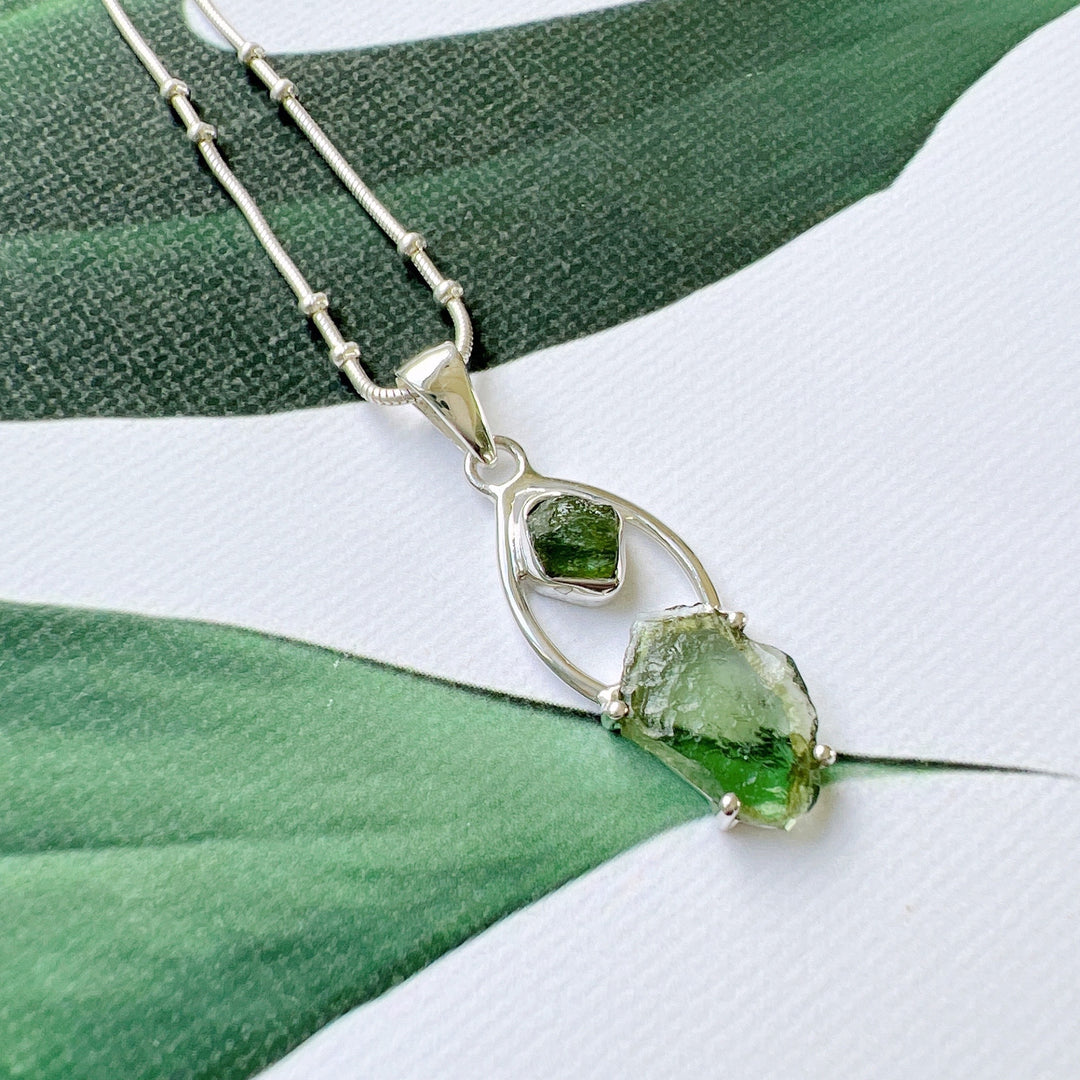 Moldavite & Green Tourmaline Pendant